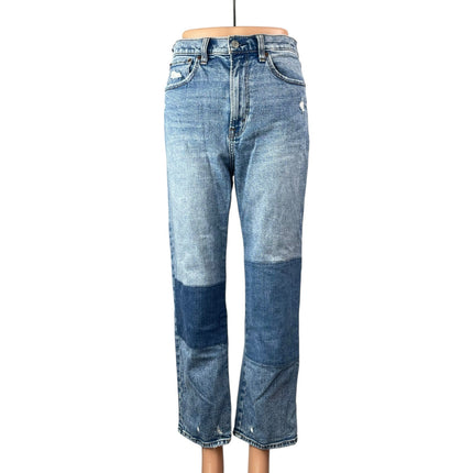 Abercrombie & Fitch The Ankle Straight Blue Ultra High Rise Patchwork Jeans 28