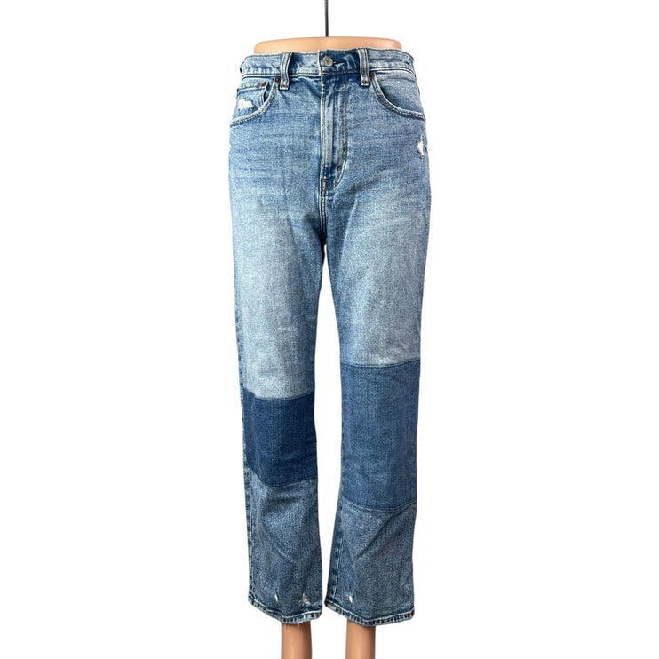 Abercrombie & Fitch The Ankle Straight Blue Ultra High Rise Patchwork Jeans 28