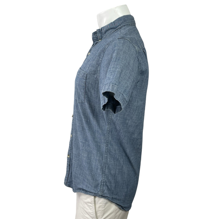 J.Crew Flex Mens Blue Collared Short Sleeve Button Down Denim Shirt Top Size M