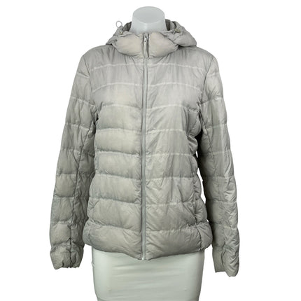 Uniqlo Gray Silver Long Sleeves Hooded Ultra Light Down Parka Coat Jacket Sz M