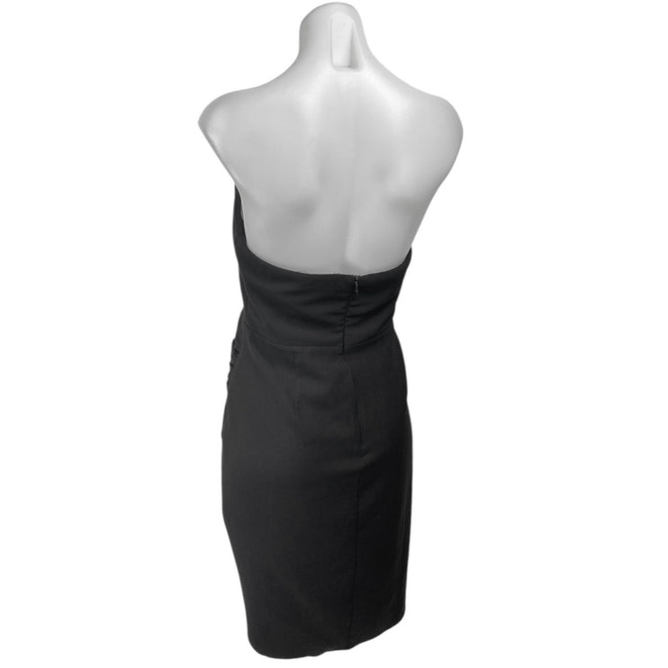 NBD Black Strapless Sleeveless Ruched Bandeau Mini Bodycon Pencil Tube Dress M