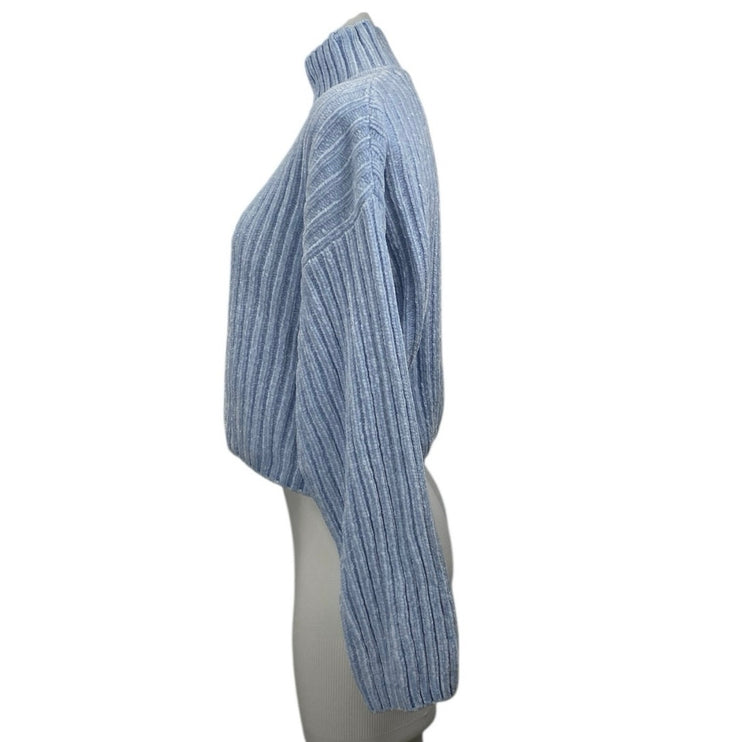 H&M Divided Blue Long Sleeve Turtleneck Ribbed Knit Cropped Sweater Top Size M