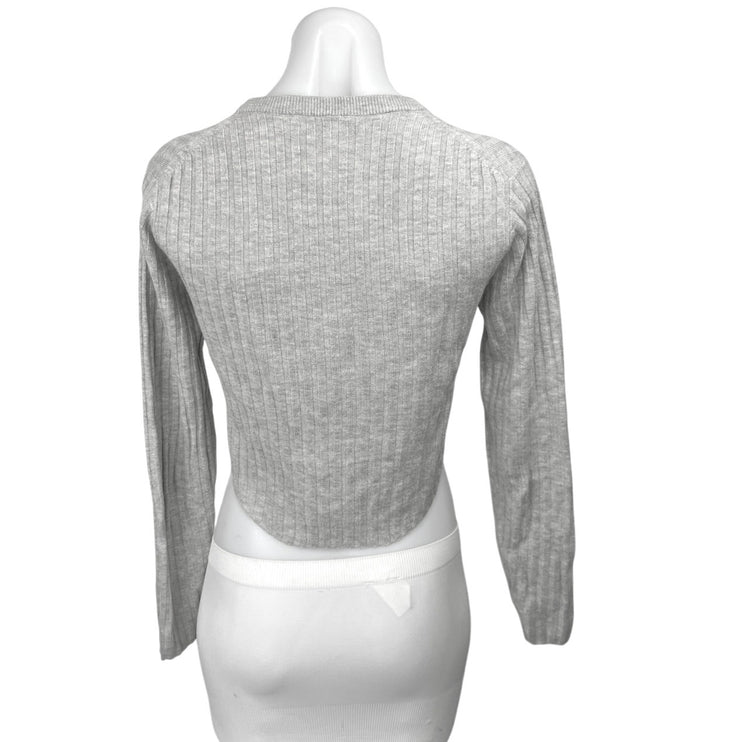 Aritzia Babaton Gray Wool Linen Ribbed Knit Crew Neck Crop Sweater Top Size S