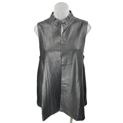 Odbo Women's Black Faux Vegan Leather Sleeveless High Neck Tunic Tank Top Size S