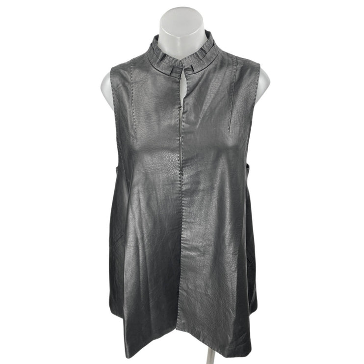Odbo Women's Black Faux Vegan Leather Sleeveless High Neck Tunic Tank Top Size S