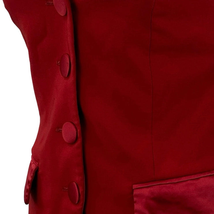 Emerson Lang Red Strapless Sweetheart Tube Bandeau Button Up Blouse Top Size S