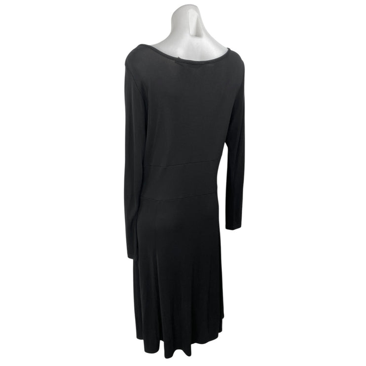 Eddie Bauer Black Long Sleeve Ruched Cinched Fit & Flare Midi Dress Size XL