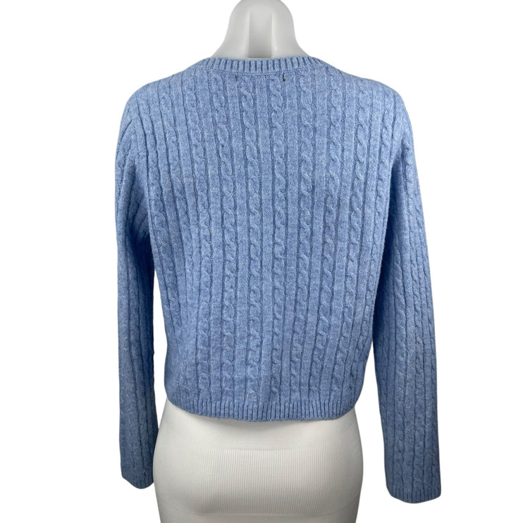 MNG Mango Women's Blue Cable Rib Knit Crew Neck Long Sleeve Sweater Top Size S