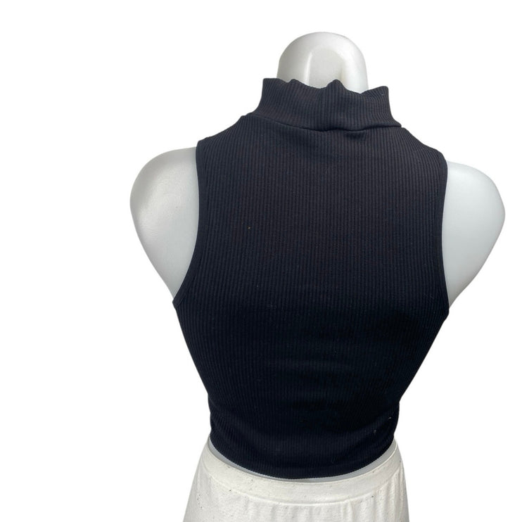 Zara Women's Black Sleeveless Rib Knit Turtleneck Crop Sweater Tank Top Size L
