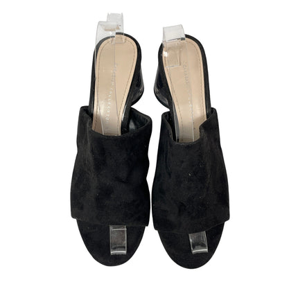 Zara Women's Black Faux Suede Clear Chunky Block Heel Open Toe Mule Heels Sz 7.5