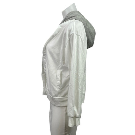 Womens White Gray Long Sleeve Layered Sweater Hoodie Sweatshirt Jacket Top  Sz 1