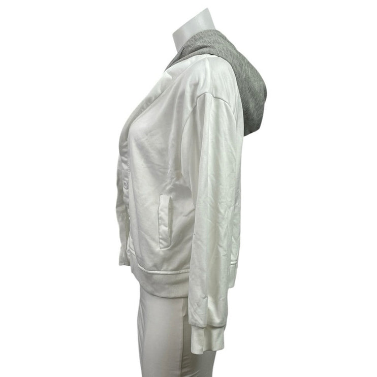 Womens White Gray Long Sleeve Layered Sweater Hoodie Sweatshirt Jacket Top  Sz 1