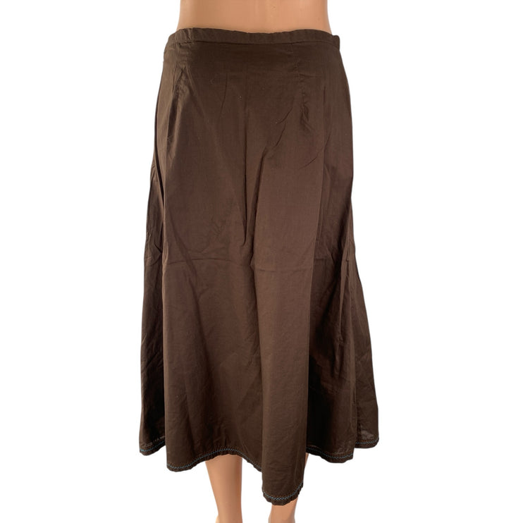 Linden Hill Brown Floral Embroidered Beaded Rhinestone A Line Midi Skirt Size 4