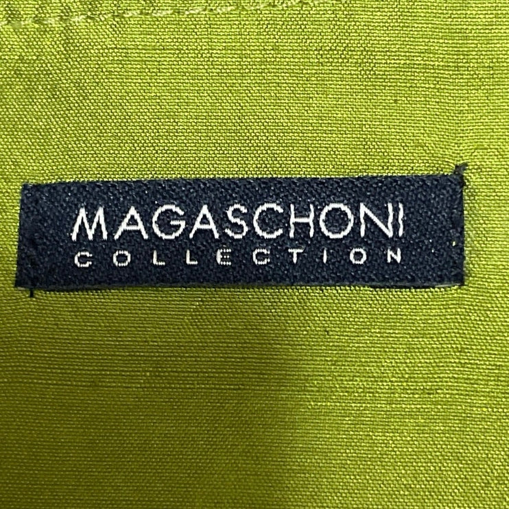 Magaschoni Women's Green Silk Satin Zip Slit Pencil Straight Midi Skirt Size M