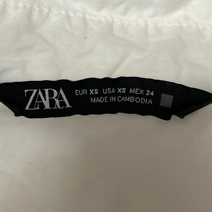 Zara Women's White Long Sleeve Cotton Career Button Down Shirt Top Size XS