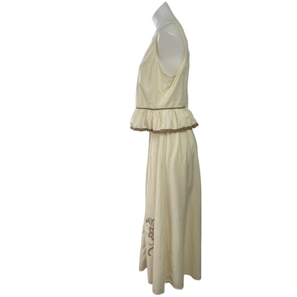 Adrianna Papell Cream Embroidered Sleeveless Ruffle Peplum Tank Skirt Set Size L
