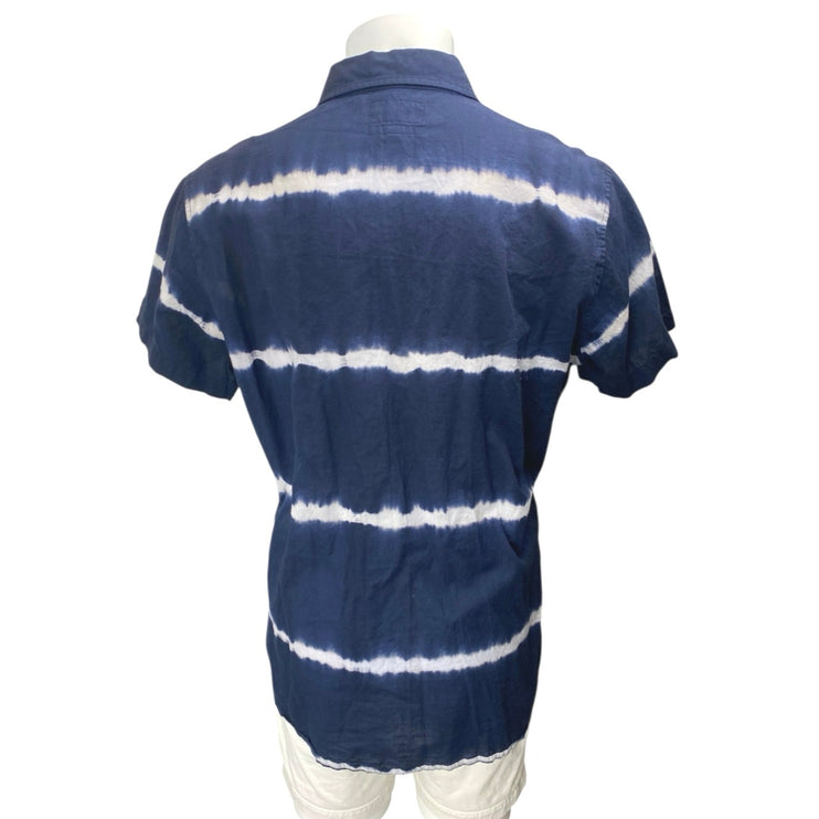 Bonobos Blue White Tie Dye Striped Short Sleeve Button Up Slim Fit Shirt Top L