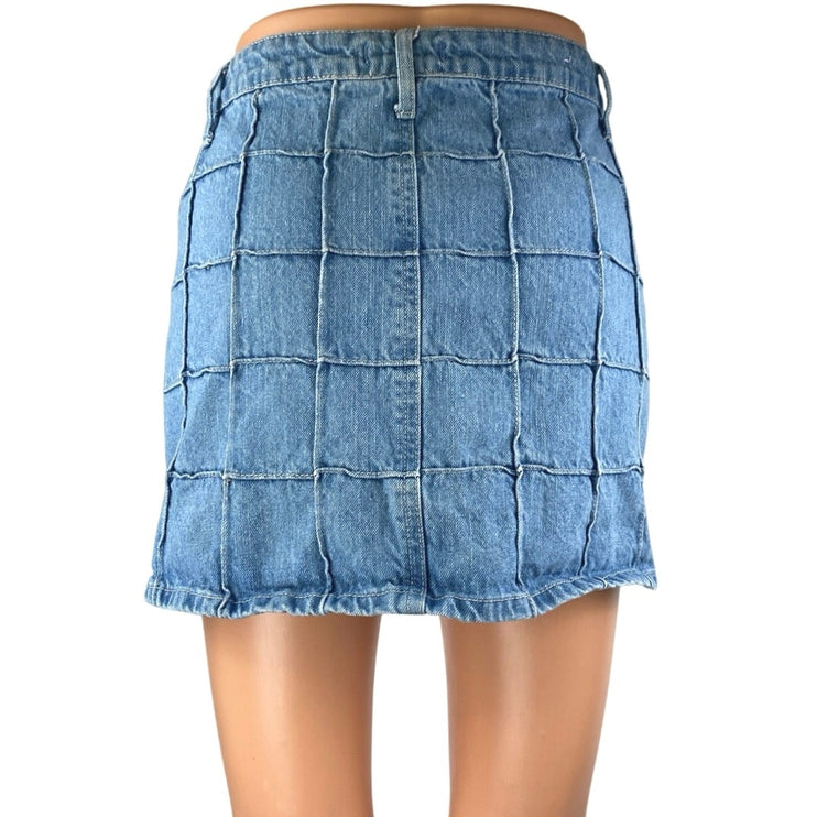 Forever 21 Women's Blue Patchwork High Waisted Pencil Denim Mini Jean Skirt 25