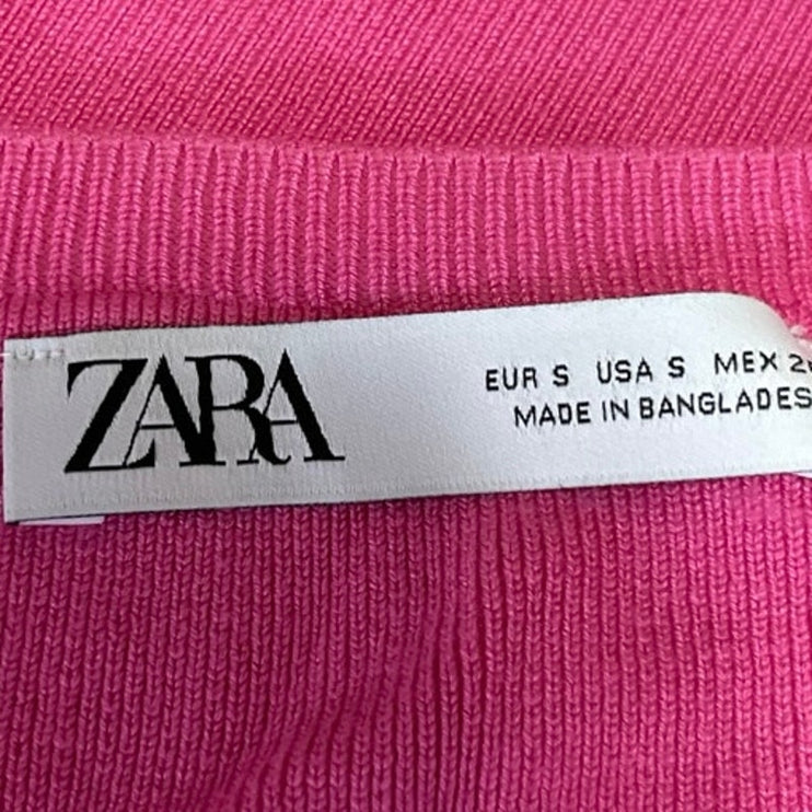 Zara Pink Ribbed Stretch Knit Sleeveless Crew Neck Crop Sweater Tank Top Size S