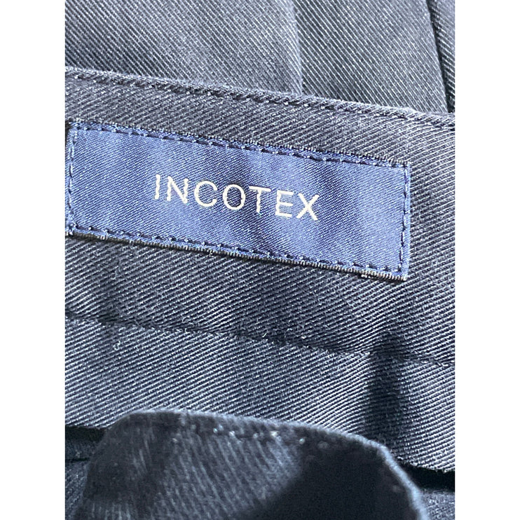 Incotex Men's Navy Blue Tapered Fit Pleated Straight Leg Trousers Pants Size 50