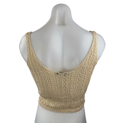 Zara Women's Cream Beige Crochet Knit Sleeveless Button Up Boho Crop Top Size S