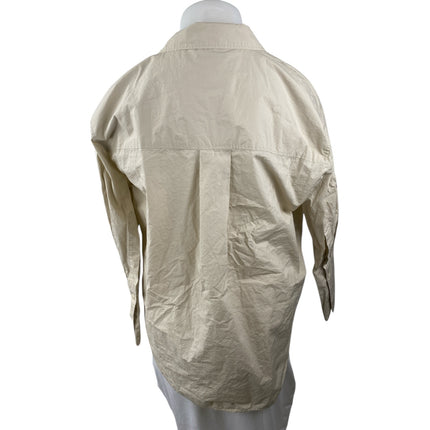 Zara Women's Beige Collared Long Sleeve Button Down Blouse Shirt Top Size XL
