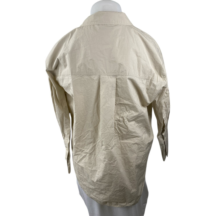 Zara Women's Beige Collared Long Sleeve Button Down Blouse Shirt Top Size XL