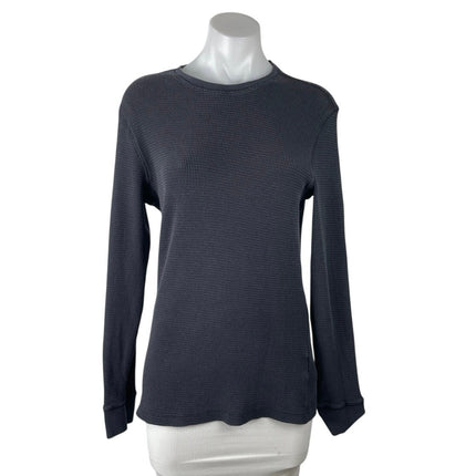 H&M Black Waffle Knit Crew Neck Long Sleeve Slim Thermal Tee Basic T-Shirt Top M