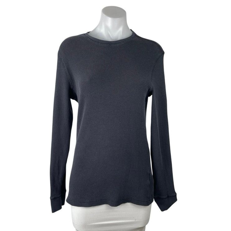 H&M Black Waffle Knit Crew Neck Long Sleeve Slim Thermal Tee Basic T-Shirt Top M