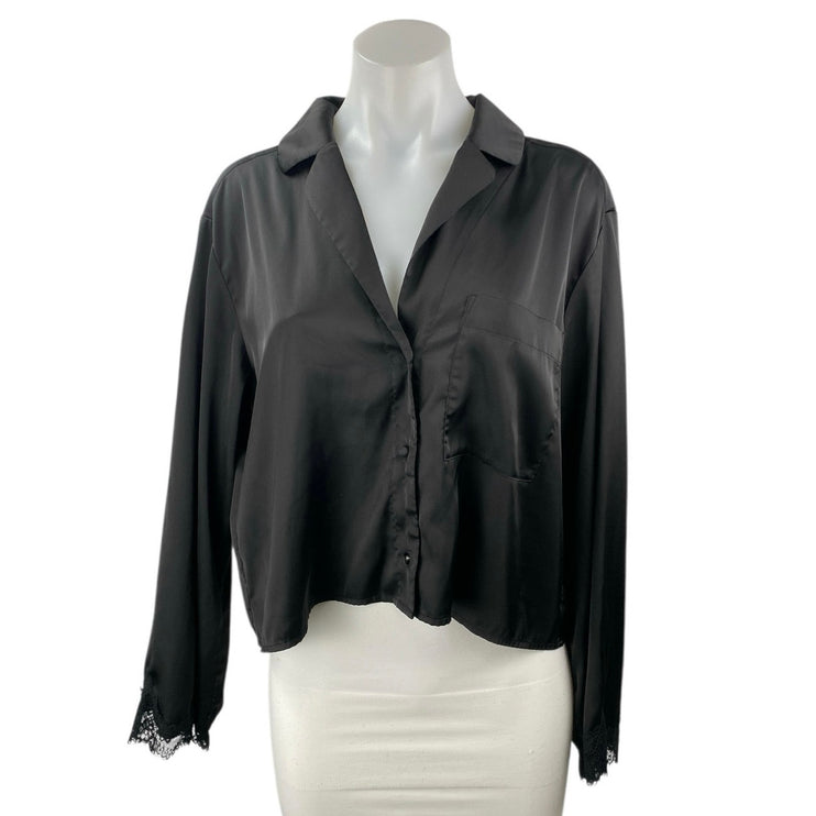 Abercrombie & Fitch Black Satin Button Down Lomg Sleeve Sleepwear Pajama Top M