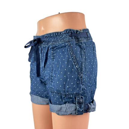 Tommy Hilfiger Women's Blue Polka Dots Cuffed Drawstring Denim Jean Shorts Sz 2