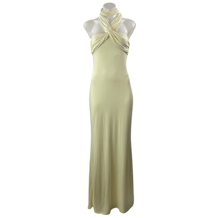 Peppermayo Light Yellow Cross Halter Sleeveless Bridesmaid Maxi Dress Size 4
