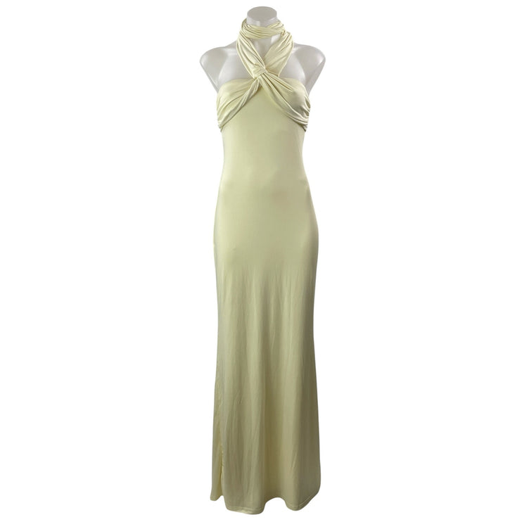 Peppermayo Light Yellow Cross Halter Sleeveless Bridesmaid Maxi Dress Size 4