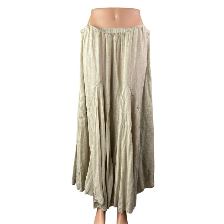 Free People Beige Linen Boho Hippie Pleated High Rise Straight Midi Dress Size L