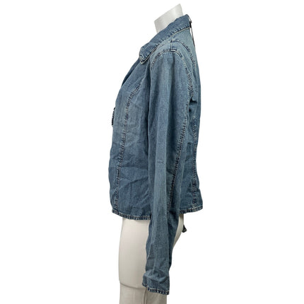 NEW Zara Blue Long Sleeve Collar Tie Knot Denim Jean Jacket Shirt Top Size XL