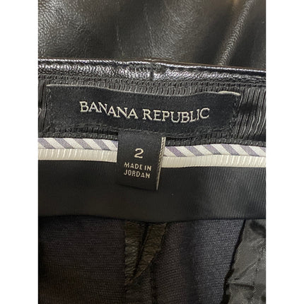 Banana Republic Womens Black Faux Leather Vegan Straight Trousers Pants Size 2