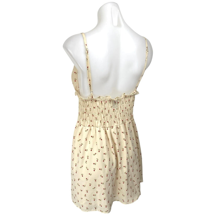 Princess Polly Cream Floral Sleeveless Cami Camisole Smocked Mini A-line Dress 4