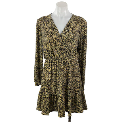 MNG Mango Brown Black Long Sleeves Leopard Print Tiered Faux Wrap Mini Dress 4