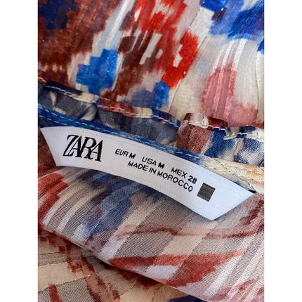 ZARA Women's Multicolor Floral Long Sleeve V Neck Button Down Shirt Blouse Top M