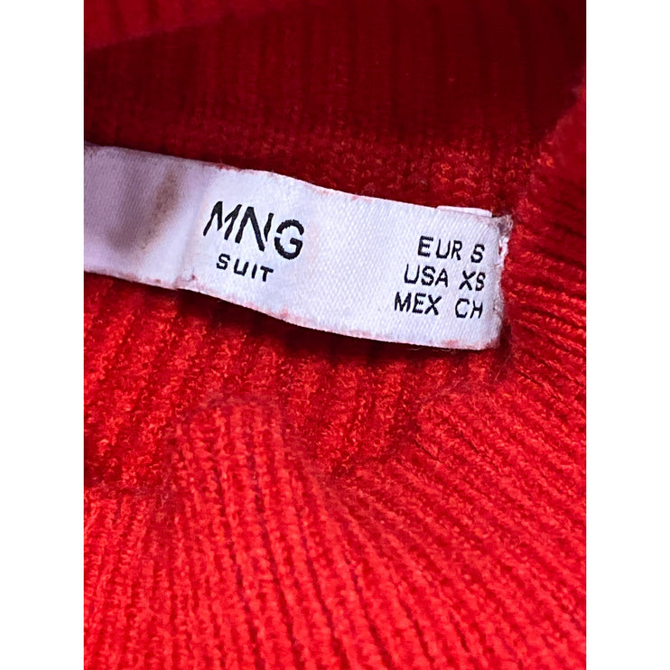 MNG Mango Red Ribbed Turtle Neck Long Sleeve Crop Sweatshirt Sweater Top Size XS