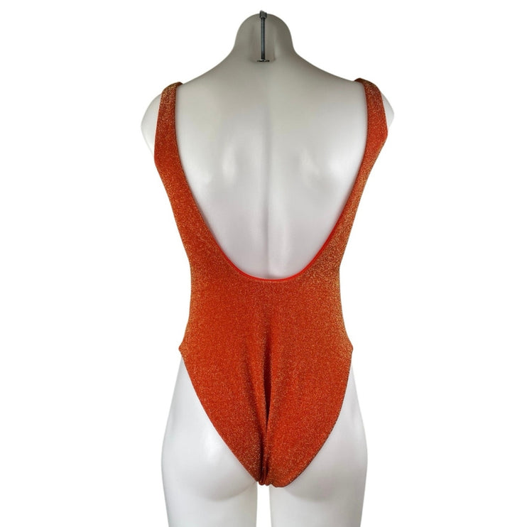 Aerie Sparkle Babewatch Red Metallic Sleeveless Square Neck One Piece Swimsuit M