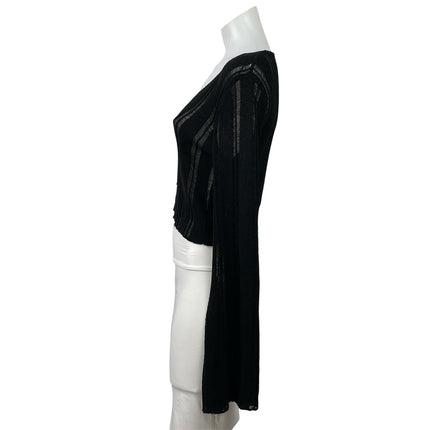 Victoria + Sophia Black Ribbed Knit Semi Sheer V Neck Button Up Crop Top Size S