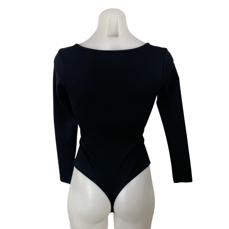 Abercrombie & Fitch Black Long Sleeve Square Neck Knit Thong Bodysuit Top Size S