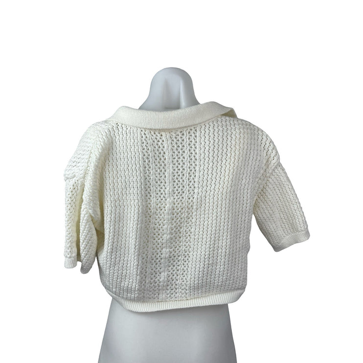 Anthropologie Women's White Crochet Summer Bralette Crop Cardigan Set Top Sz S/M