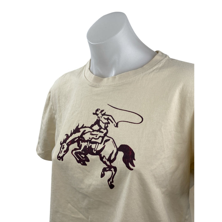 Life is Good Women's Yellow Horseback Riding Short Sleeve Boxy T Shirt Tee Top S