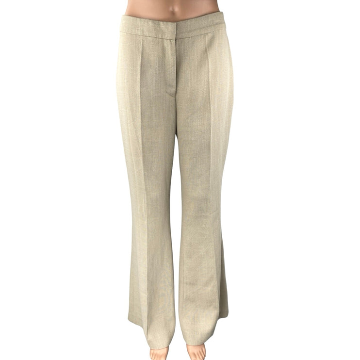 H&M Beige High Rise Pleated Flared Bootcut Bell Bottom Trousers Pants Size 6