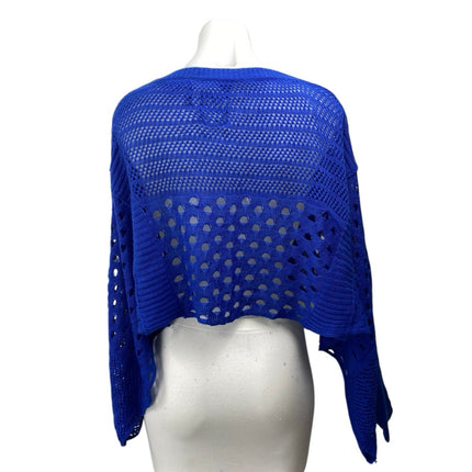 Yoki Women's Blue Crochet Open Knit Batwing Long Sleeve Cover Up Crop Top Size S