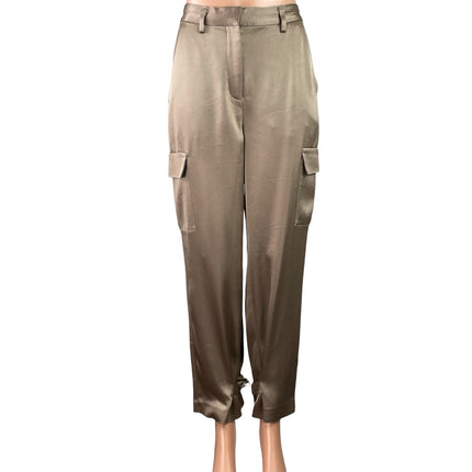 Aritzia Babaton Outgoing Satin Silk Taupe Beige Cargo Trousers Pants Size 0