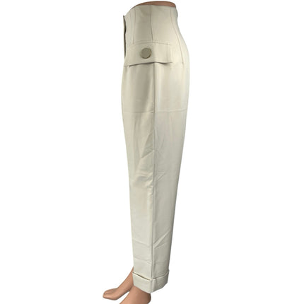 Zara Women's Off White High Waisted Pleated Straight Trouser Dress Pants Size S