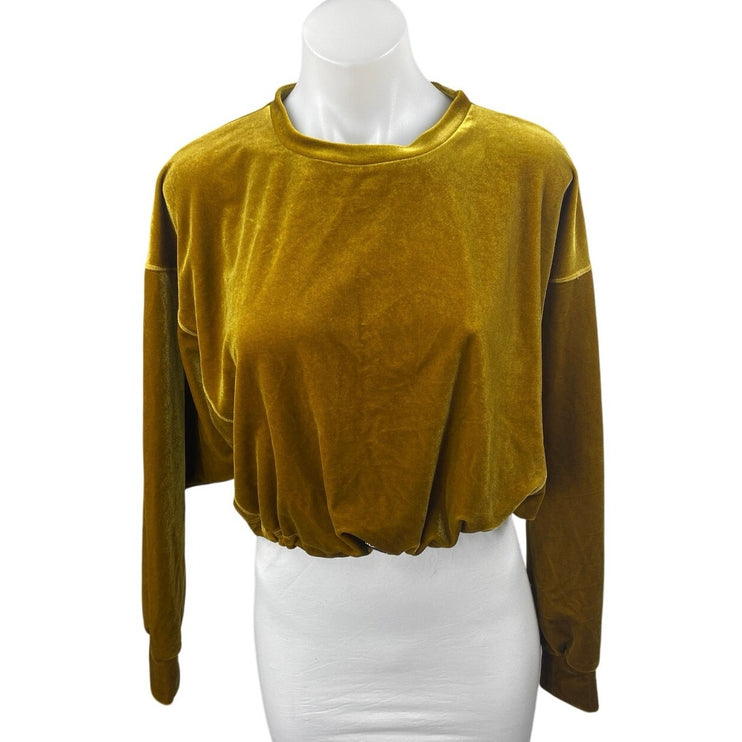 Urban Outfitters Women's Gold Velvet Velour Long Sleeve Cropped Sweatshirt XS